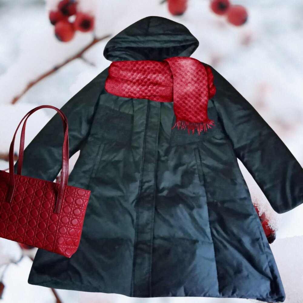 Tahari Black Quilted Hooded Winter Coat
